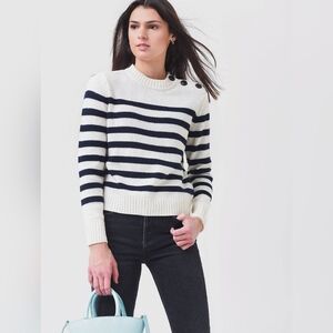BA&SH Women's Sean Wool-Cashmere Blend Navy & White Striped Sweater, EUC, 2